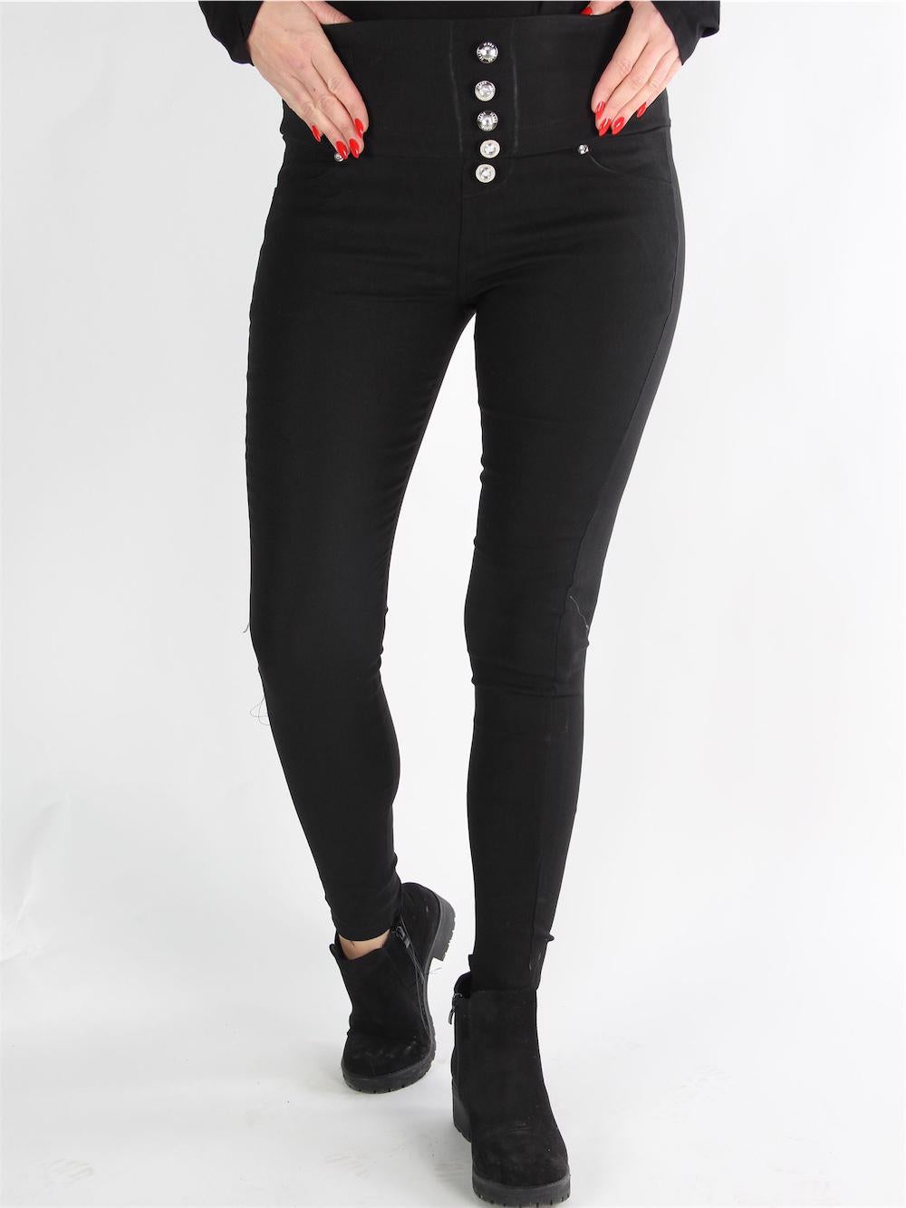 Yoselin - Sorte højtaljet leggings med similistens knapper